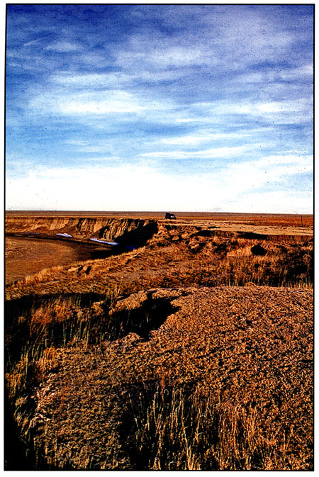 Photograph of the cutbank that spans the meander loop of Mattox Draw.