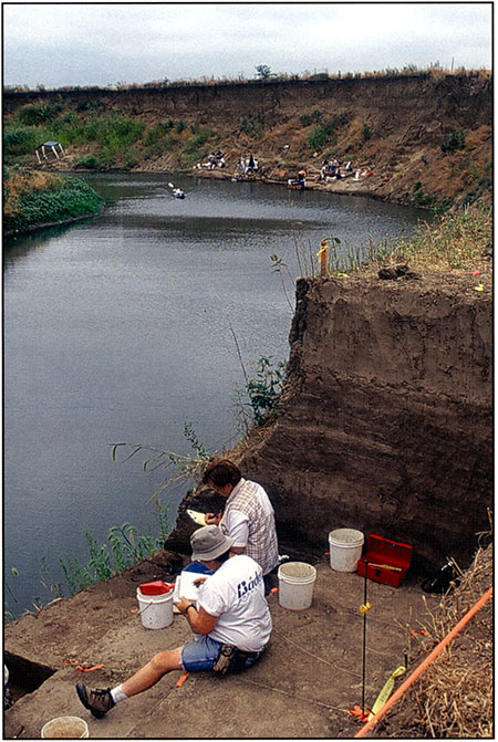 Photograph of the 2003 excavation block exposing the Middle Ceramic component at the Claussen site.