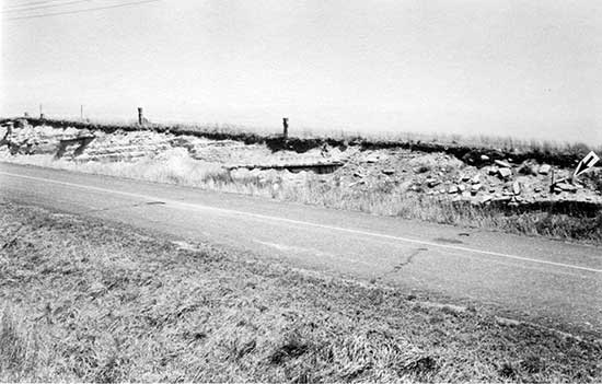 Black and white photo of Fairport Chalk Member of the Carlile Shale.