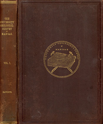 Cover of the book; red-brown cloth with gold imprinting of seal on cover and title on binding.