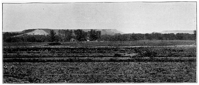 Black and white photo of portion of the row of mounds one mile north of Cherryvale.