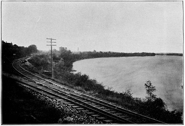 Black and white photo of a scene on the Kansas river, near Lawrence.