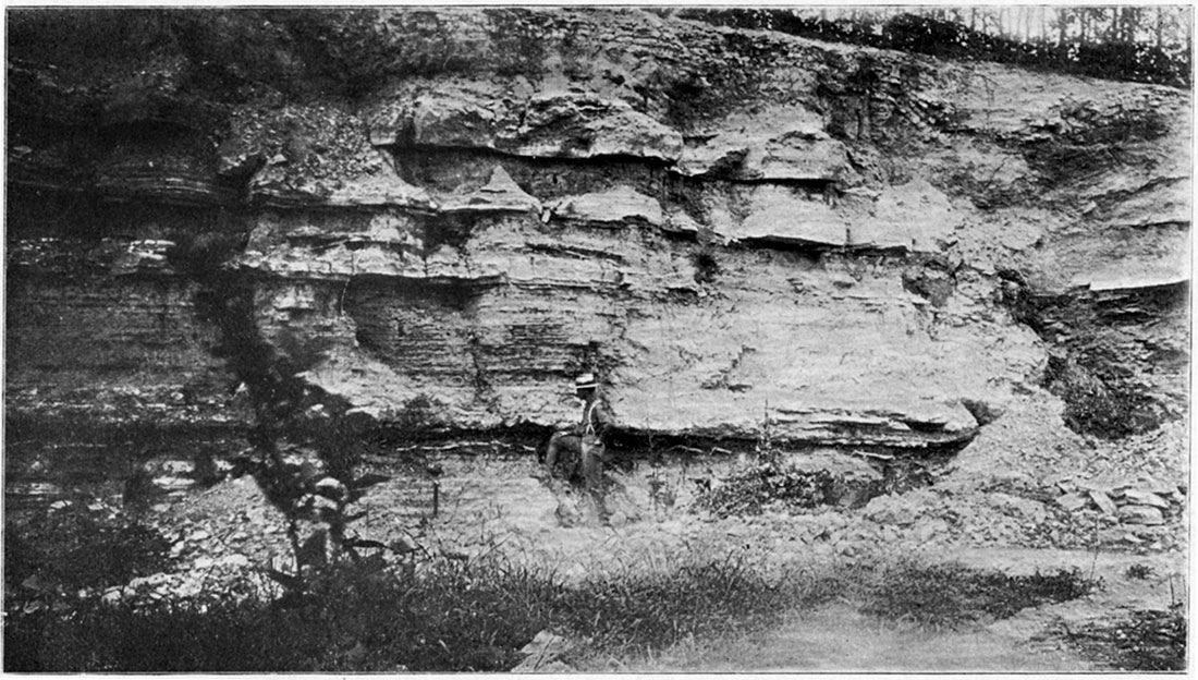Black and white photo: Merrill Gypsum Quarry, on Gypsum Creek, Marion Formation, Saline County.