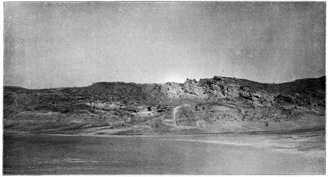 Black and white photo: Cross-bedding in Cheyenne Sandstone, near Belvidere.