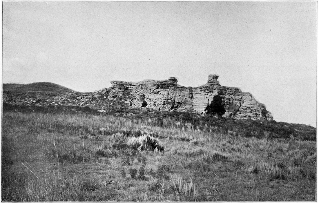 Black and white photo: Osage Rock above Belvidere, Cheyenne Sandstone.