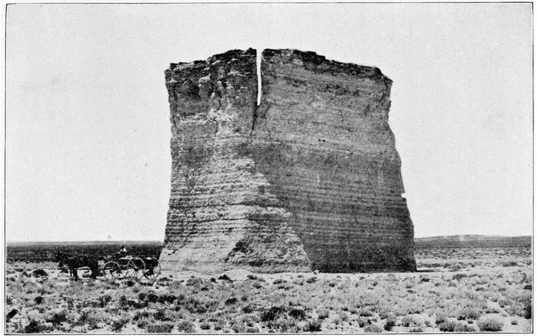 Black and white photo: One of Monument Rocks, Niobrara, Smoky Hill Valley, Gove County.