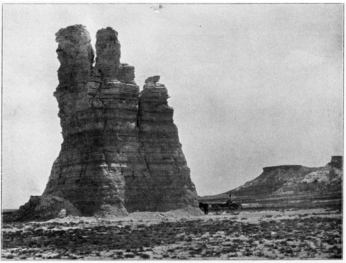 Black and white photo: Castle Rock, Niobrara Chalk, Trego County.