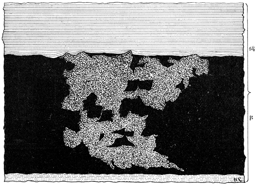 Horseback showing fragments of coal scattered through the fire clay, as seen in mines near Pittsburg.