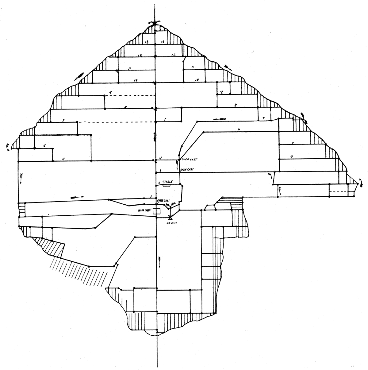 Plan of State Mine at Lansing, showing the Progress of the Mining Operations up to the Year 1897.