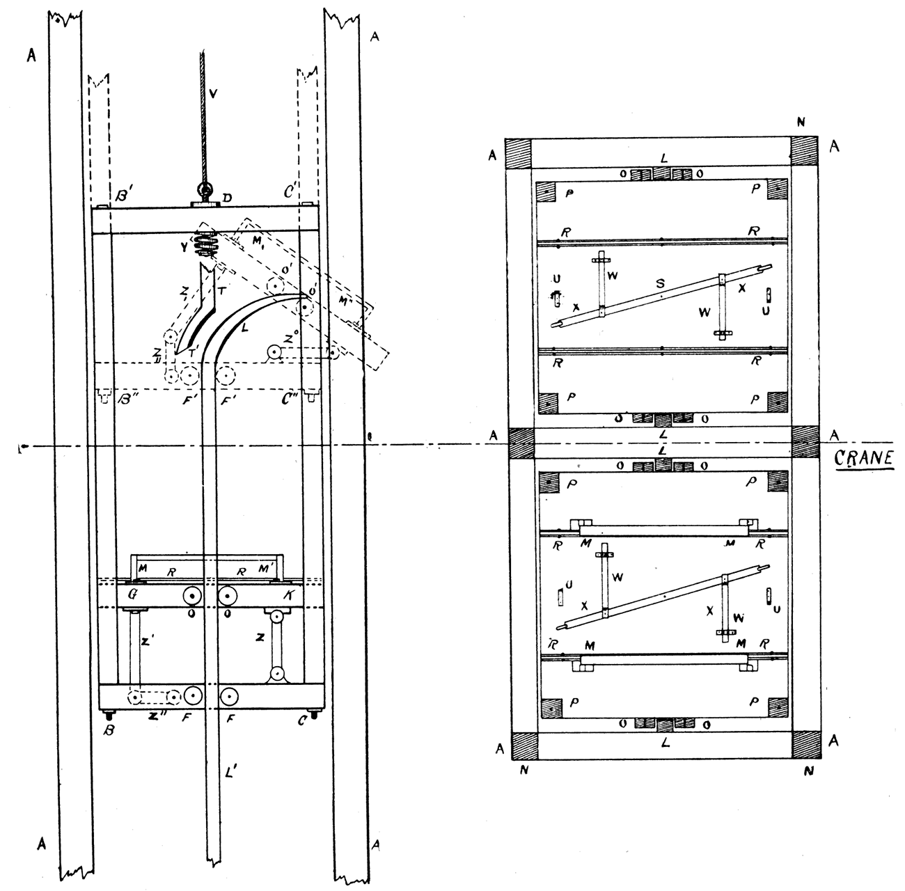 Section of Elevator Shaft, showing the Hamilton Automatic Dump.