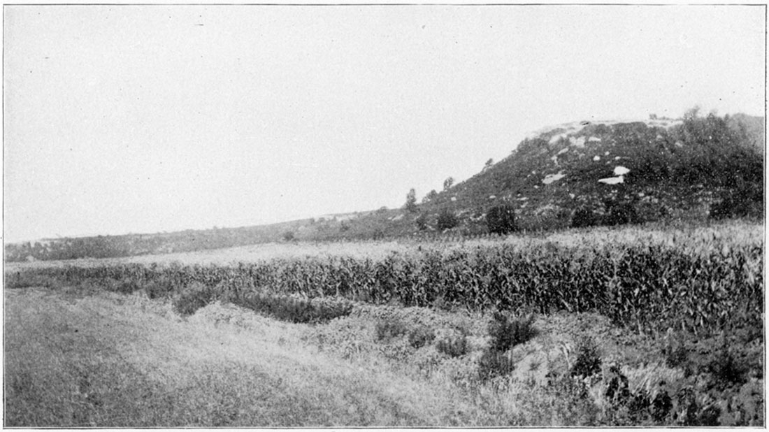 Black and white photo of Table Mound, near Independence, capped with Iola Limestone.