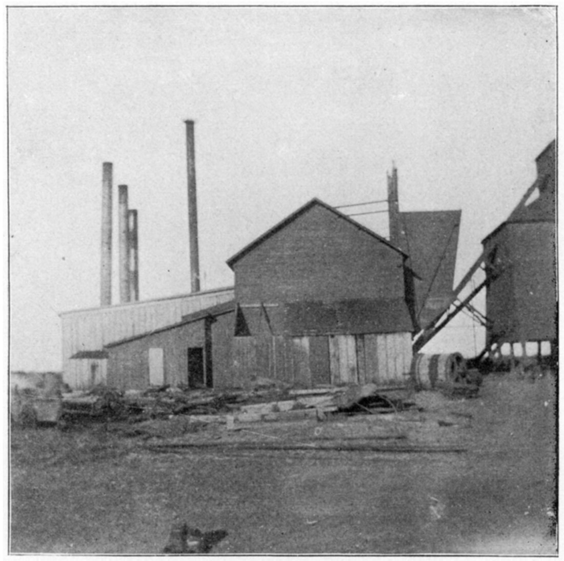 Black and white photo of Fan House, as seen at mine near Weir City.