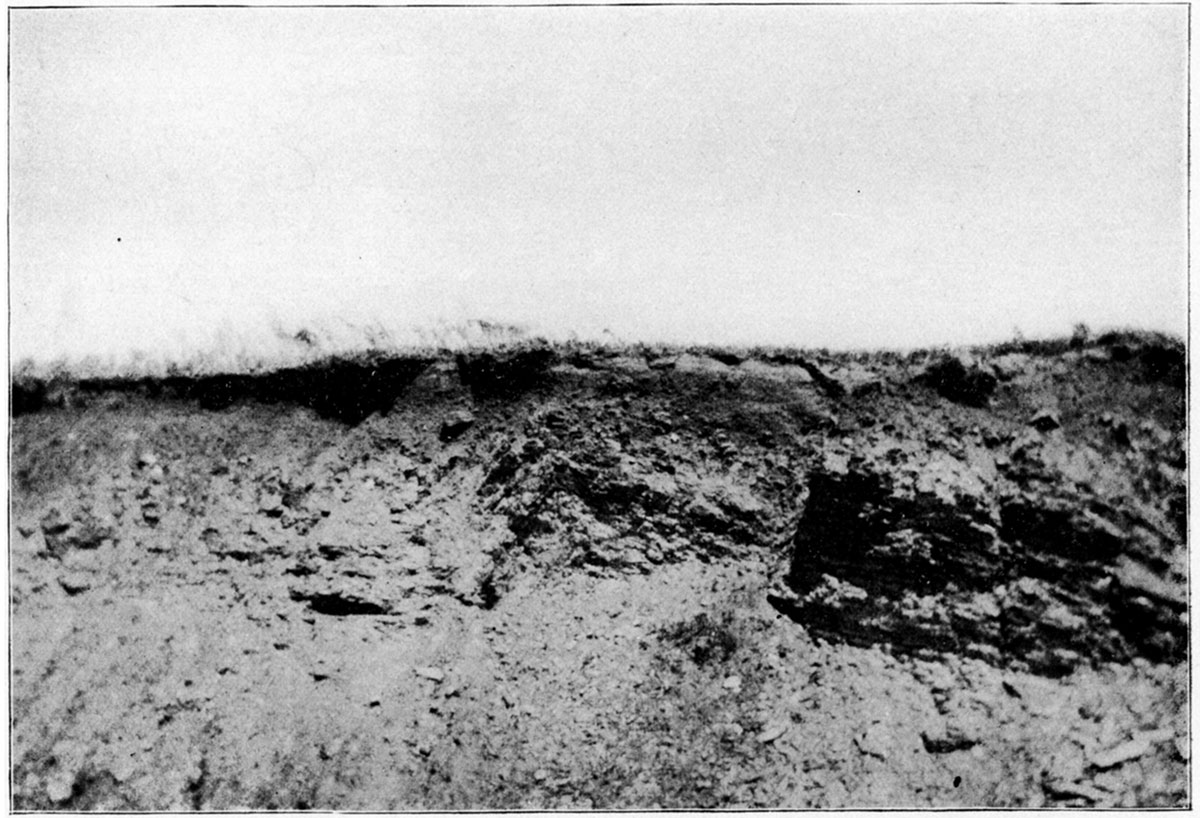 Black and white photo of Folding of strata as seen in clay pits, at Nesch Brick Works, Pittsburg.