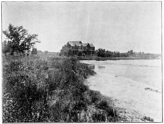 Black and white photo of Lake above Geuda Springs.