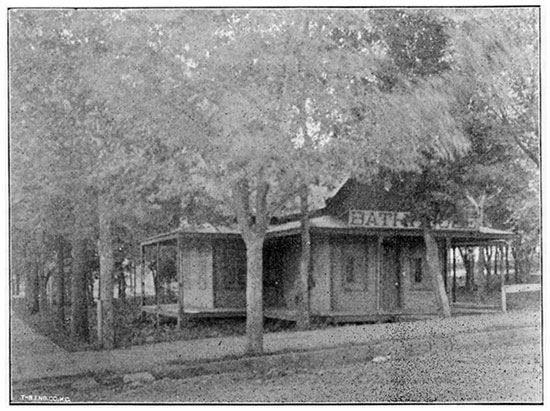 Black and white photo of Bath-house, Baxter Springs.