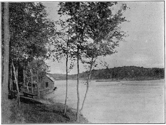 Black and white photo of Bonner Springs Lake.