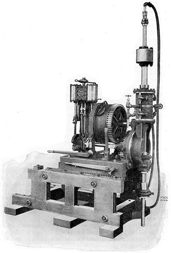 Black and white drawing of Diamond Drill, Hydraulic Feed