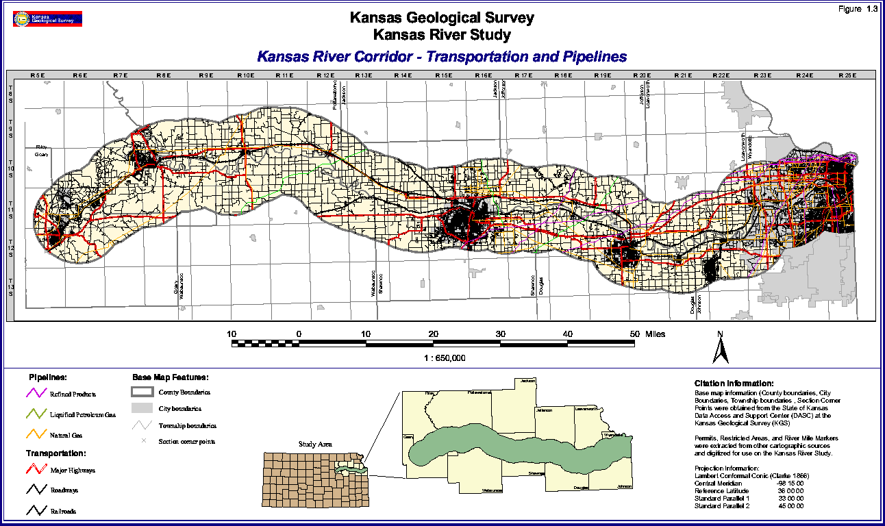 Transportation map of the Kansas River corridor