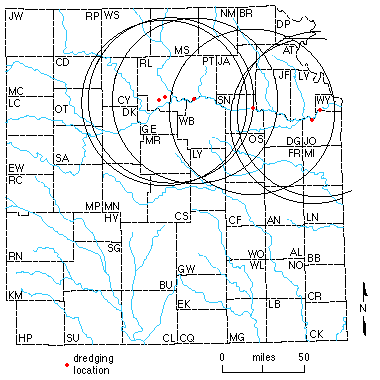 map of eastern Kansas showing sources along river