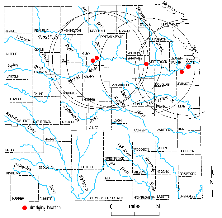 map of eastern Kansas showing sources along river