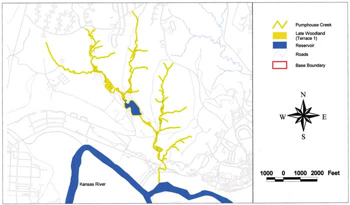 Map of Pumphouse Creek area with Late Woodland Sediments shown.