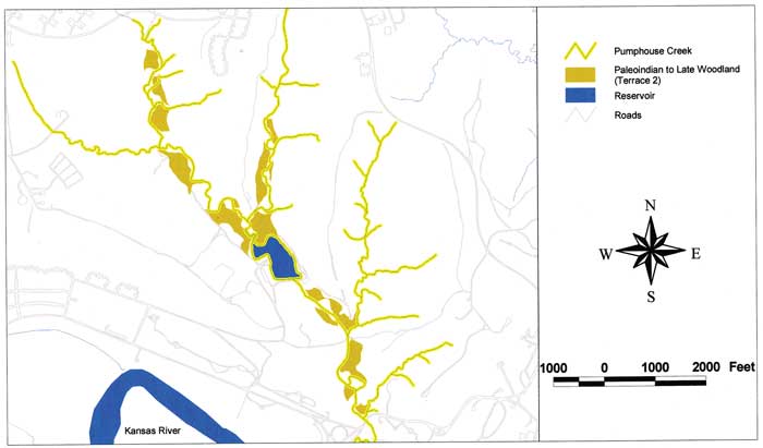 Map of Pumphouse Creek area with Paleoindian to Late Woodland Sediments shown.