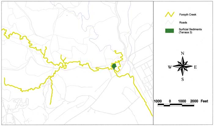 Map of Forsyth Creek area with surficial sediments shown.