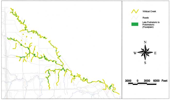 Map of Wildcat Creek area with Late Prehistoric to Protohistoric sediments shown.