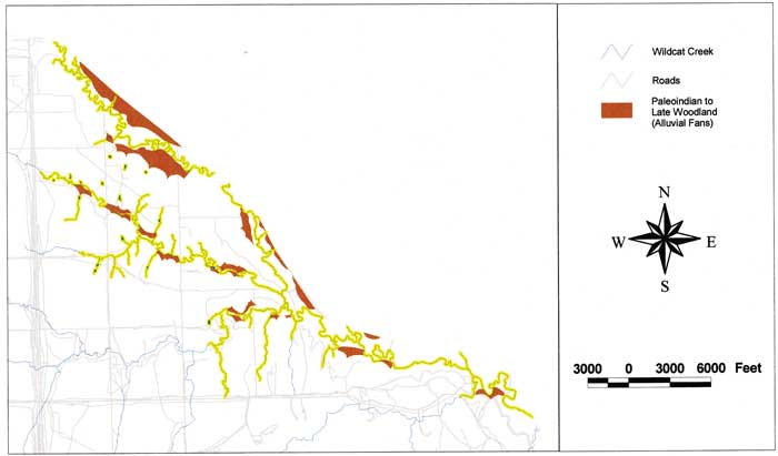 Map of Wildcat Creek area with Paleoindian to Late Woodland sediments shown.