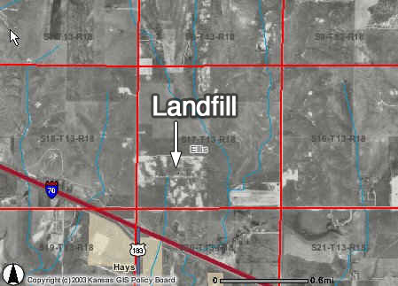 satellite photo of Hays Landfill area