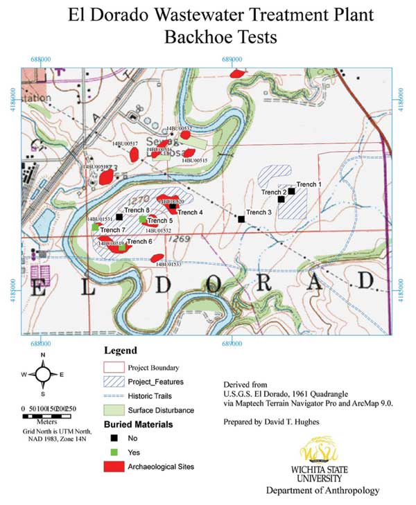 Archeological sites are aligned along the river; trenches made for about a mile from east side of river.