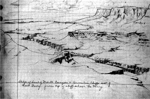 scan from field notebook Marble Canyon, bench and mesa in background