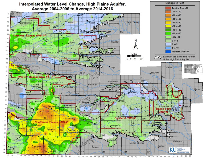 Interpolated water-level change, High Plains Aquifer, average 2004-2006 to average 2014-2016.