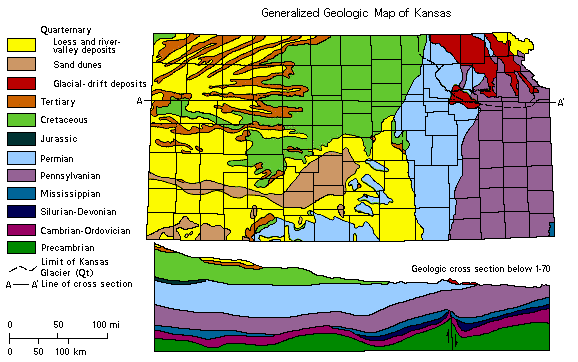 older rocks are mapped in the eastern parts of the state, younger to the west