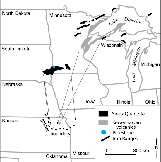 Map of north-central US showing possible sources of the erratics found in NE Kansas.