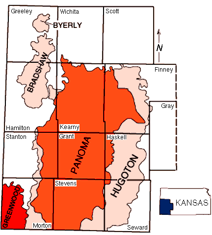 Panoma and Hugoton gas fields are in the nine southwest Kansas counties.