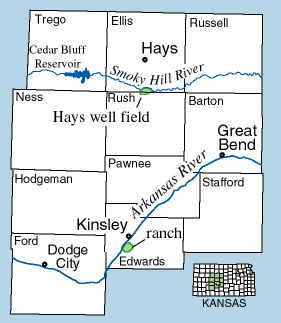 Smoky Hill River south of Hays supplied water to the city through a well field.